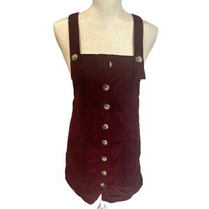 Derek Heart Burgundy Corduroy Button-Front Pinafore Dress Jumper Size S